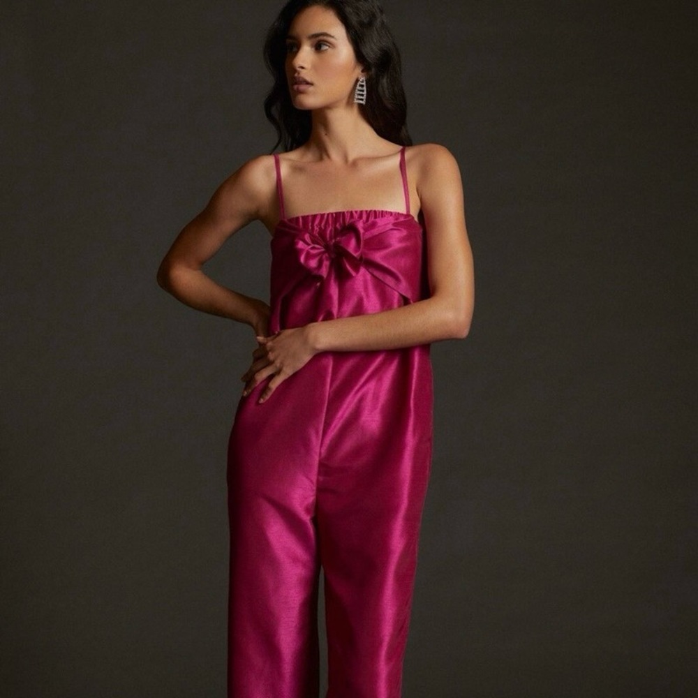 Anthropologie Hutch Satin Bow Tie Jumpsuit Pink Formal size Medium